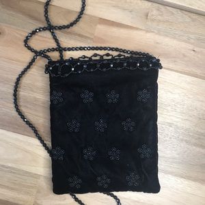 Harold Powell Velvet Black Beaded Purse Handbag